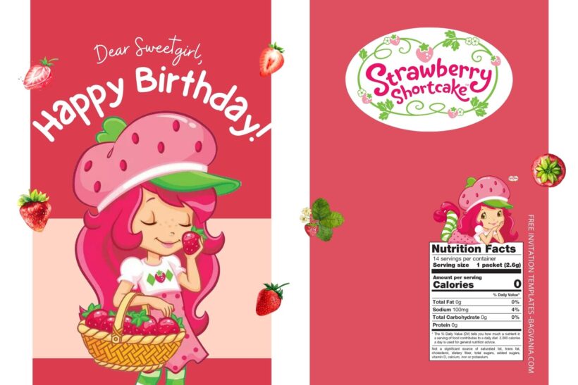 (Free) Strawberry Shortcake Canva Birthday Water Bottle Labels One
