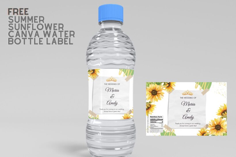 (Free) Summer Sunflower Canva Water Bottle Labels