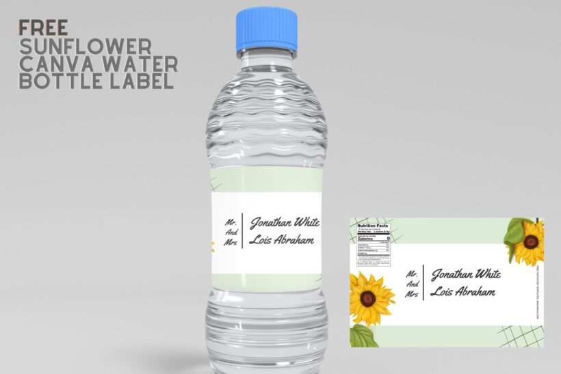 (Free) Sunflower Canva Wedding Water Bottle Labels