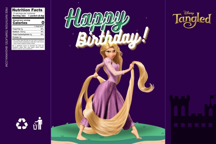 (Free) Tangled Canva Birthday Water Bottle Labels Five