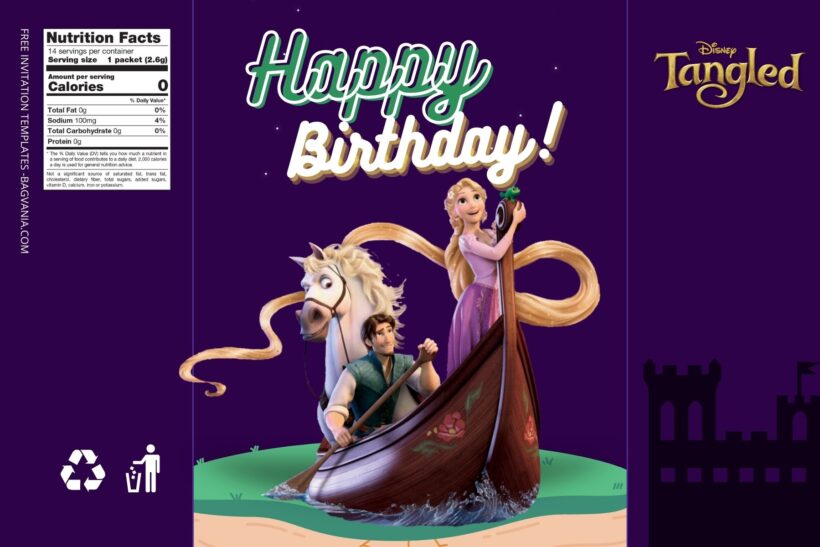 (Free) Tangled Canva Birthday Water Bottle Labels Four