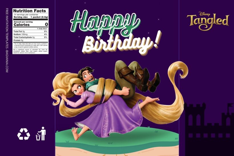 (Free) Tangled Canva Birthday Water Bottle Labels One
