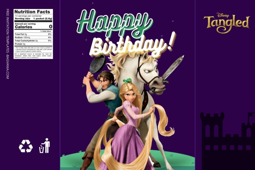 (Free) Tangled Canva Birthday Water Bottle Labels Seven
