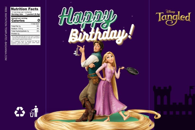 (Free) Tangled Canva Birthday Water Bottle Labels Six