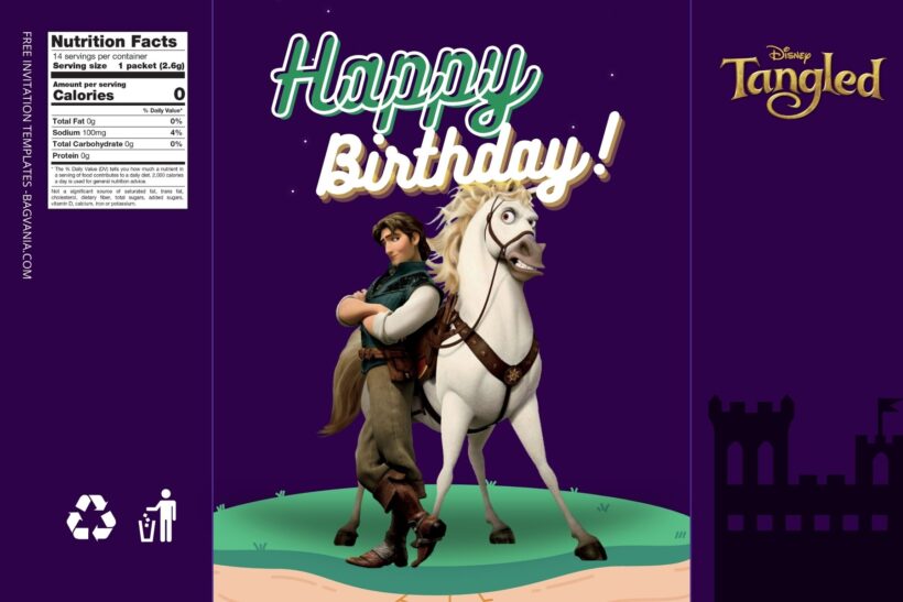 (Free) Tangled Canva Birthday Water Bottle Labels Three