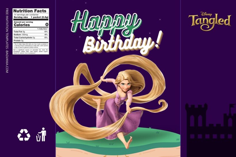 (Free) Tangled Canva Birthday Water Bottle Labels Two