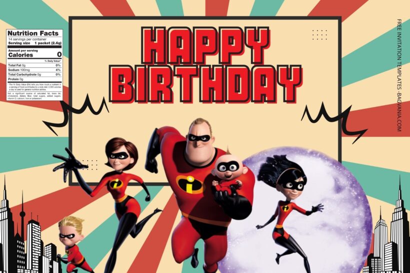(Free) The Incredibles Canva Birthday Water Bottle Labels FIve