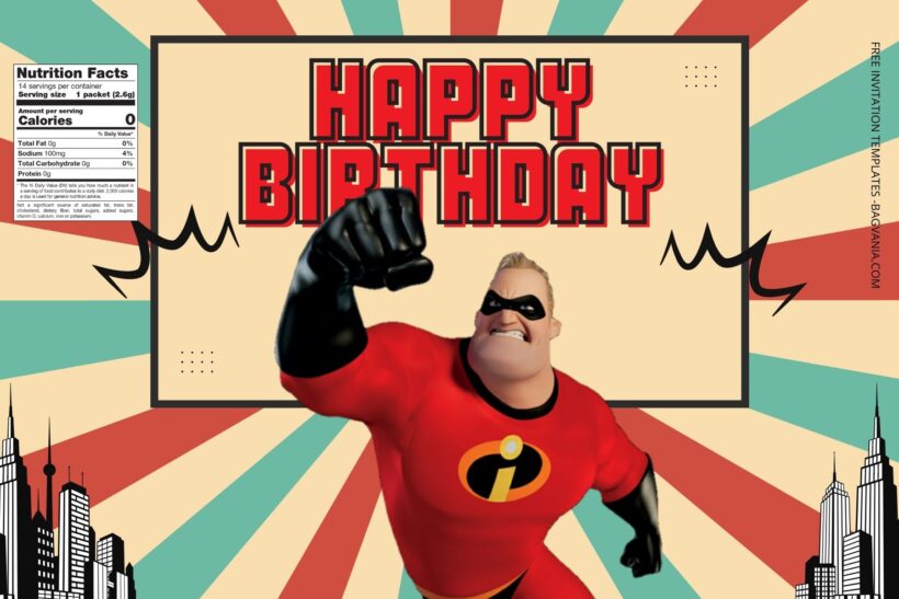 (Free) The Incredibles Canva Birthday Water Bottle Labels Six