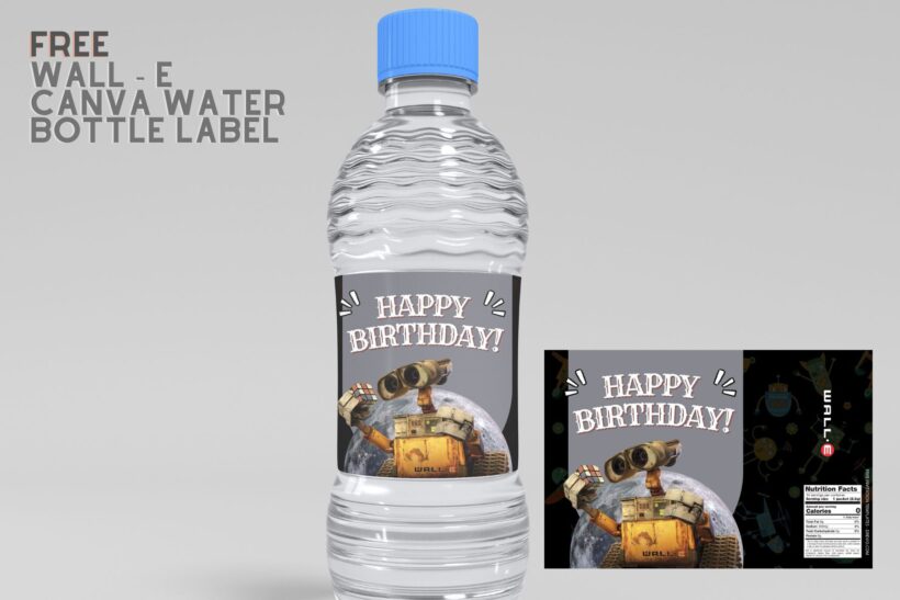 (Free) Wall-E Canva Birthday Water Bottle Labels