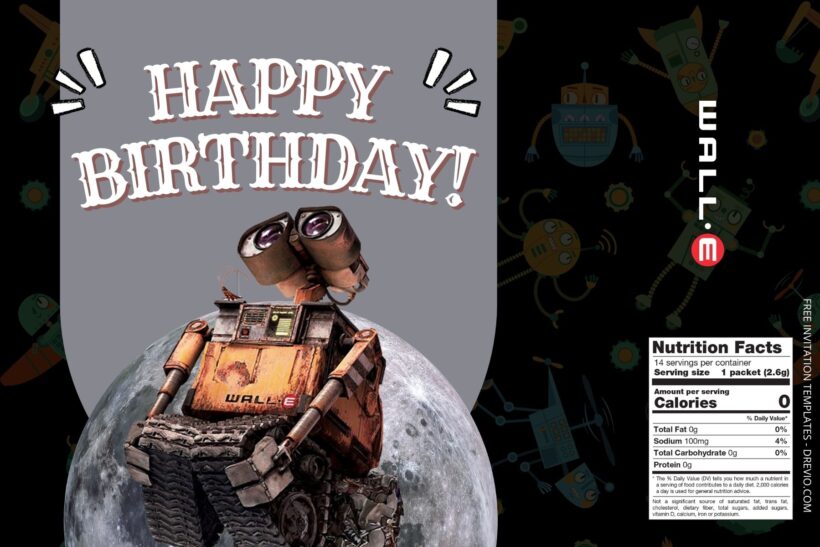 (Free) Wall-E Canva Birthday Water Bottle Labels Seven
