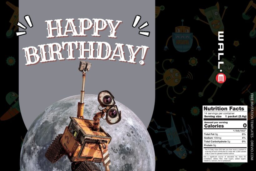 (Free) Wall-E Canva Birthday Water Bottle Labels Three