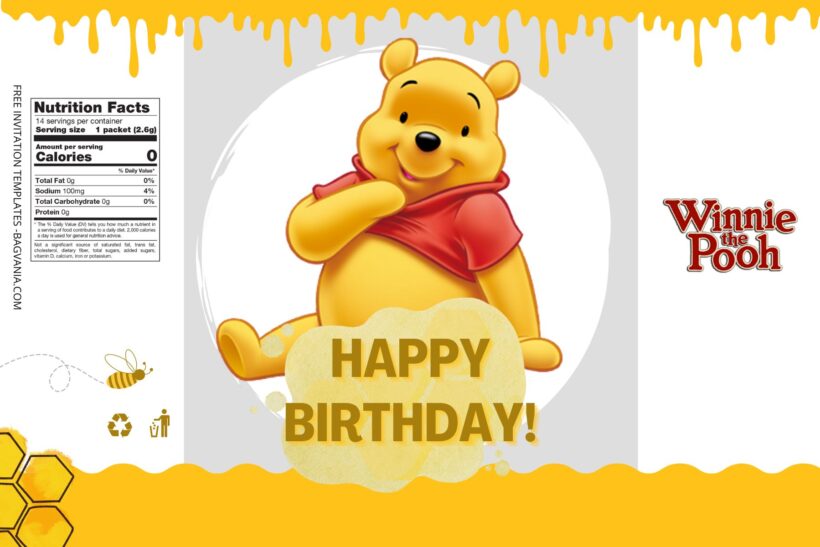 (Free) Winnie The Pooh Canva Birthday Water Bottle Labels Four