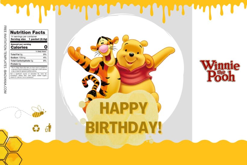 (Free) Winnie The Pooh Canva Birthday Water Bottle Labels One