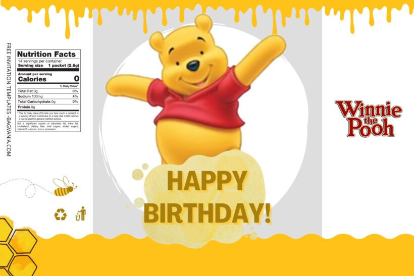 (Free) Winnie The Pooh Canva Birthday Water Bottle Labels Six