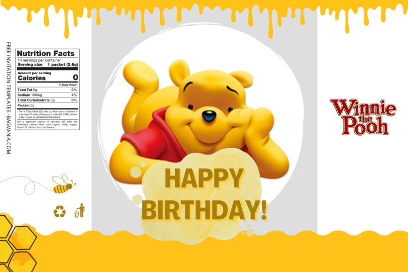 (Free) Winnie The Pooh Canva Birthday Water Bottle Labels Three