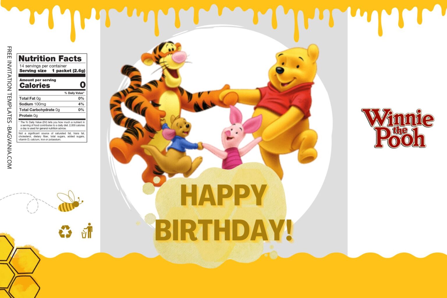 (Free) Winnie The Pooh Canva Birthday Water Bottle Labels | Bagvania