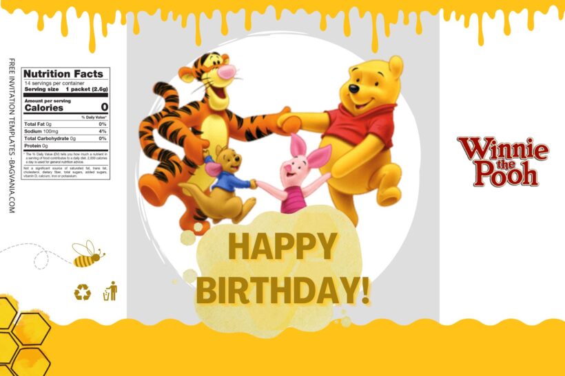 (Free) Winnie The Pooh Canva Birthday Water Bottle Labels Two