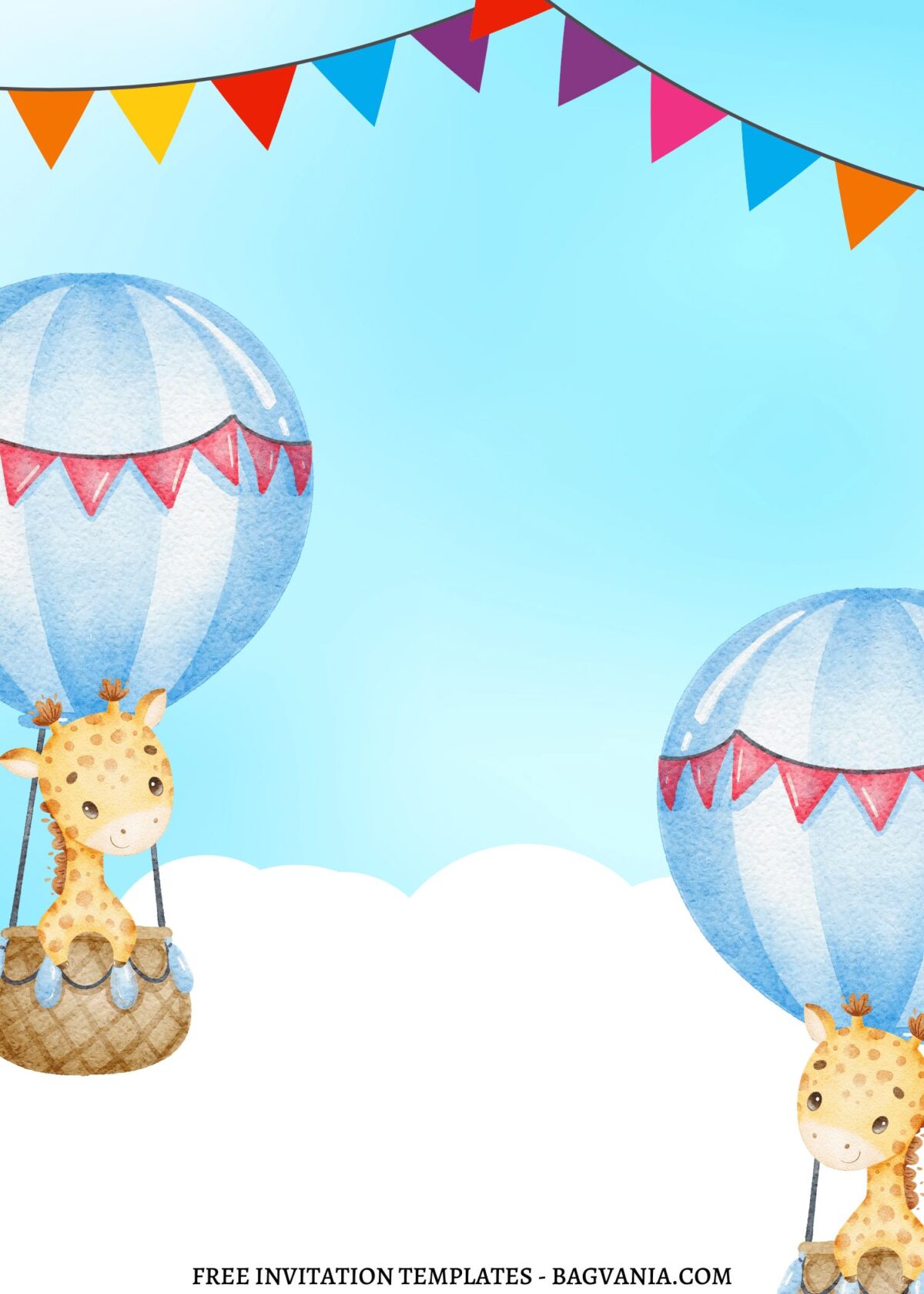 FREE EDITABLE - 10+ Safari Hot Air Balloon Canva Birthday Invitation Templates with bunting flags