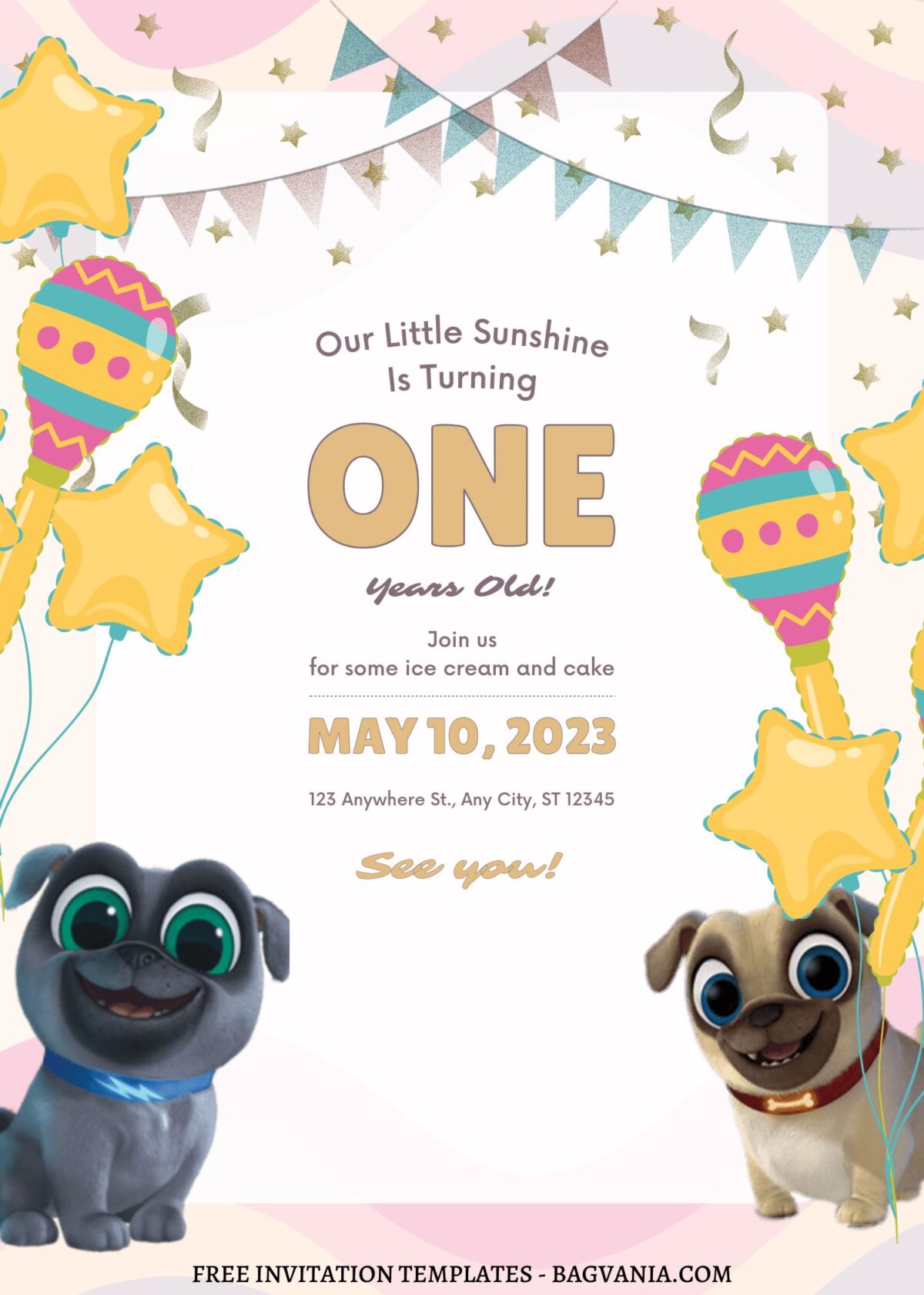 10+ Cute Little Puppy Sunshine Canva Birthday Invitation Templates with cute stars
