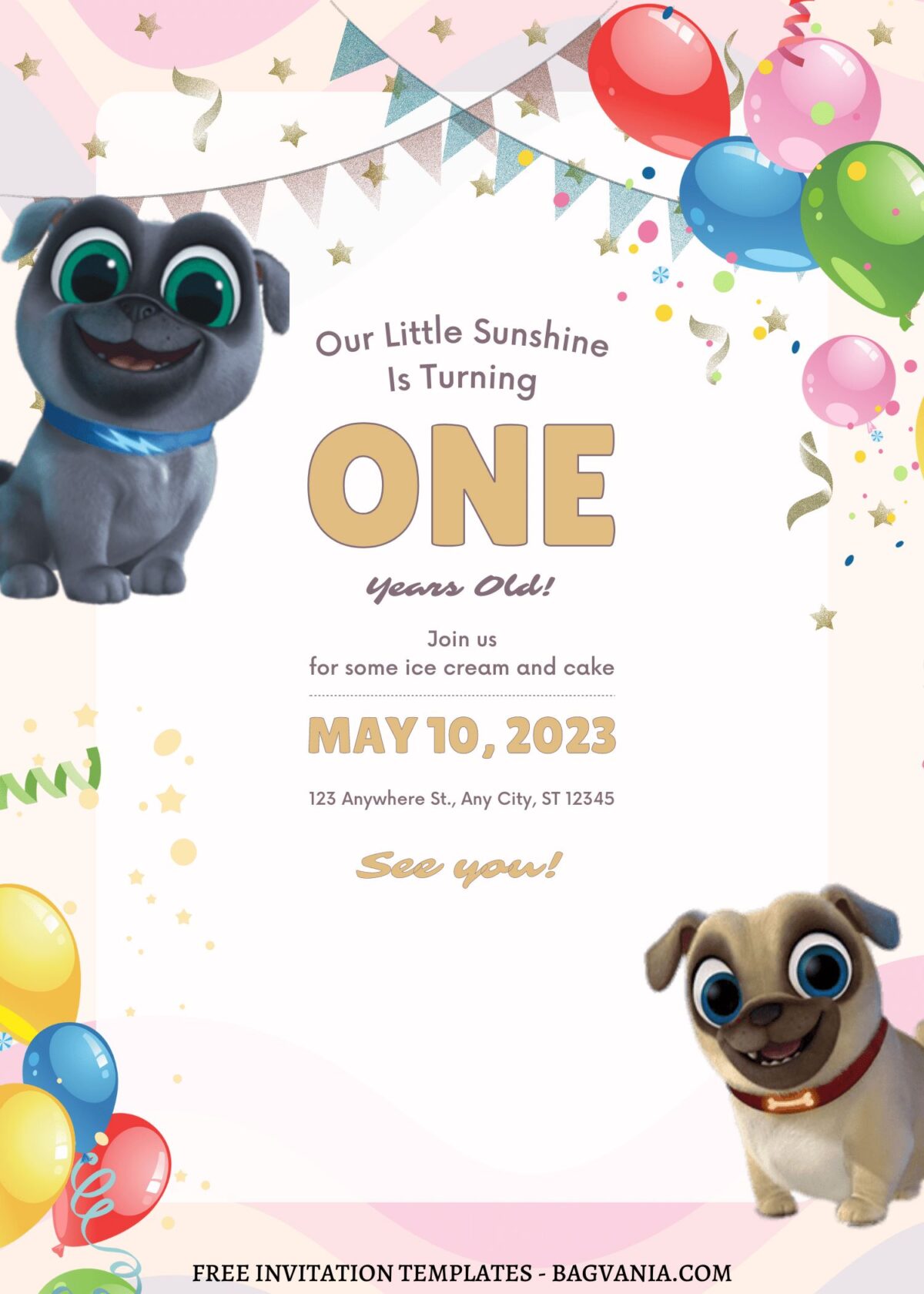 10+ Cute Little Puppy Sunshine Canva Birthday Invitation Templates with cute Bob