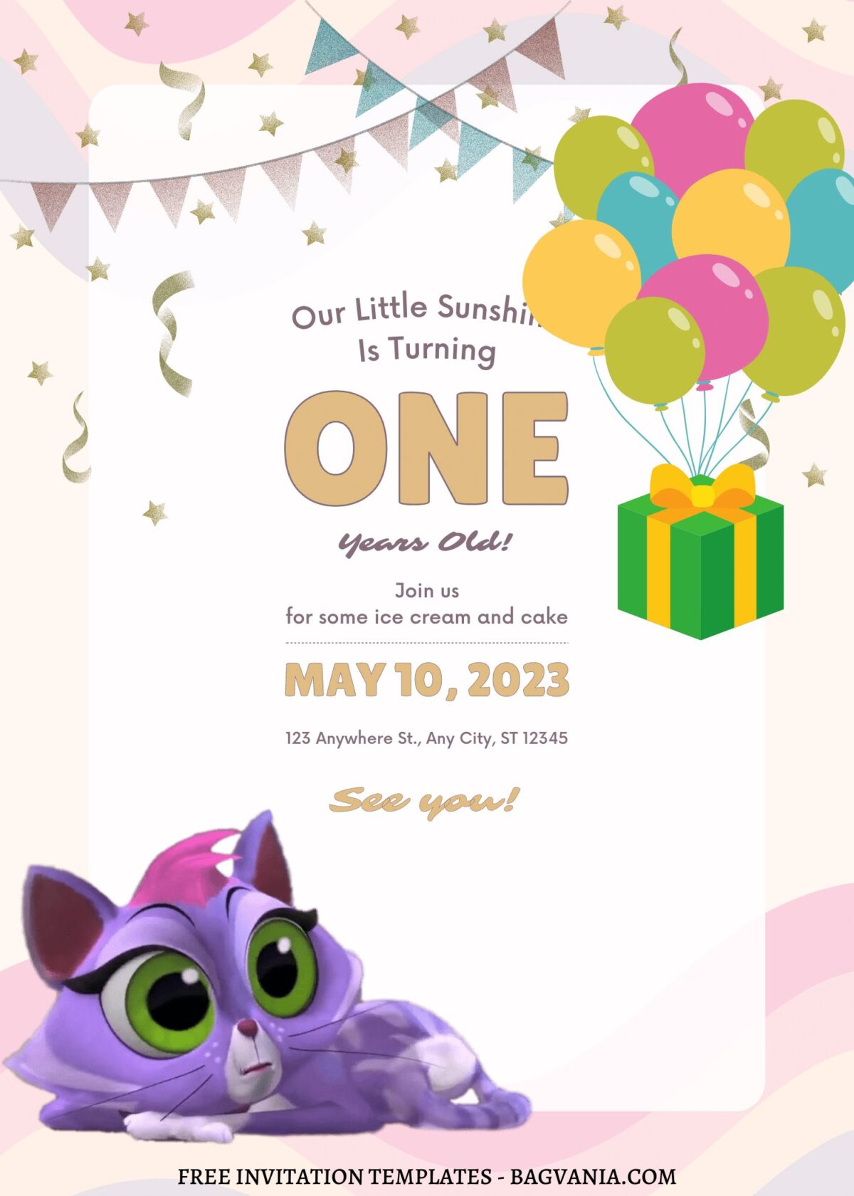 10+ Cute Little Puppy Sunshine Canva Birthday Invitation Templates with colorful balloons