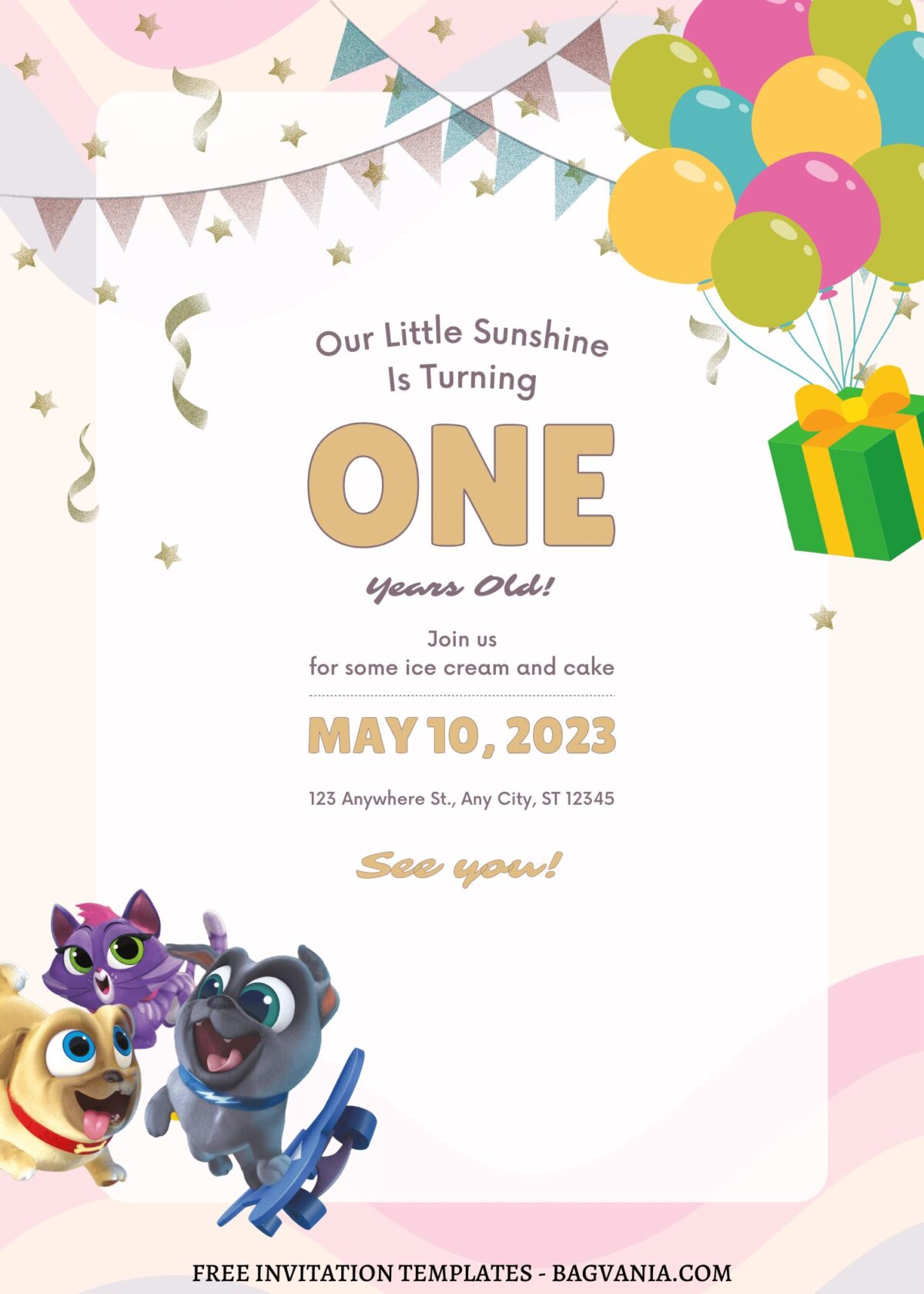 10+ Cute Little Puppy Sunshine Canva Birthday Invitation Templates with adorable Rolly
