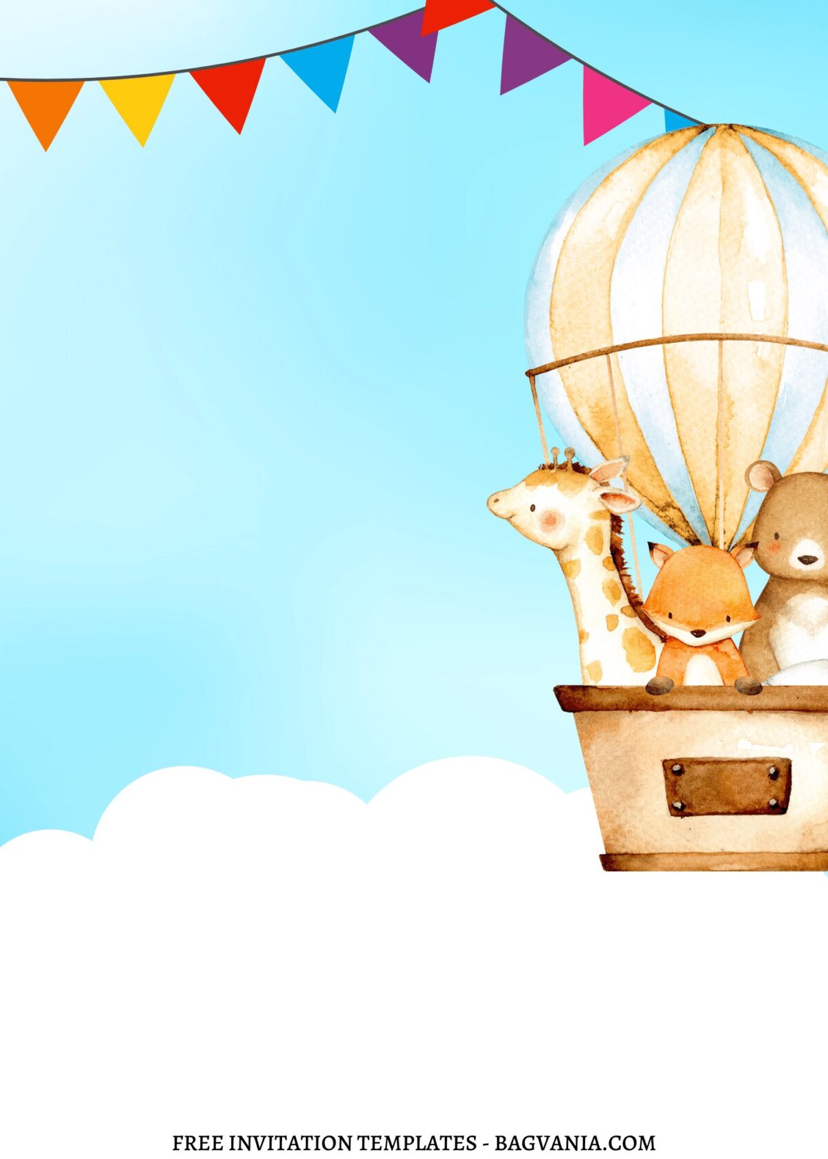 FREE EDITABLE - 10+ Safari Hot Air Balloon Canva Birthday Invitation Templates with watercolor giraffe