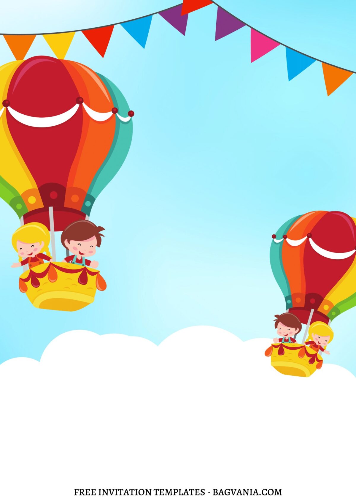 FREE EDITABLE - 10+ Safari Hot Air Balloon Canva Birthday Invitation Templates with colorful bunting flags