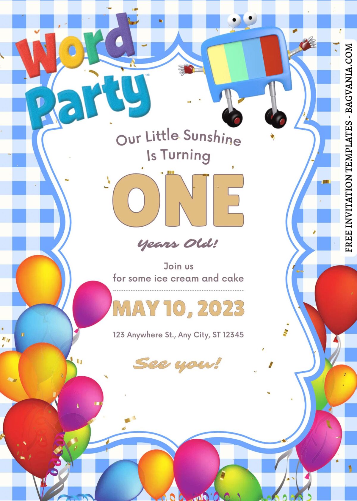FREE EDITABLE - 11+ Festive Word Party Canva Birthday Invitation Templates with gingham background