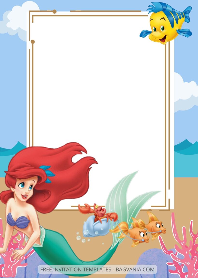 Blank Ariel The Little Mermaid Canva Birthday Invitation Templates Eight
