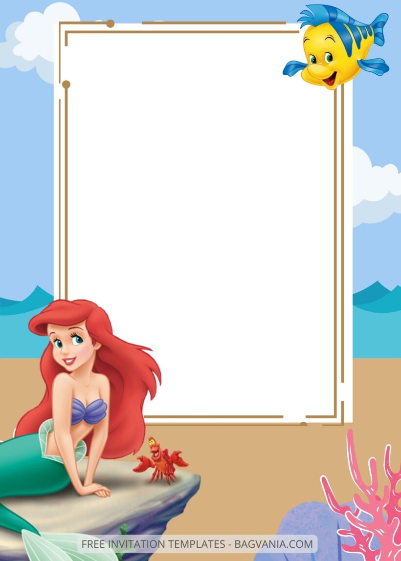 Blank Ariel The Little Mermaid Canva Birthday Invitation Templates Eleven