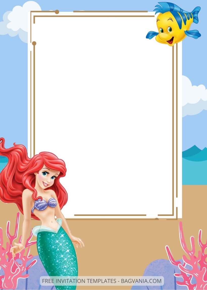 Blank Ariel The Little Mermaid Canva Birthday Invitation Templates Five