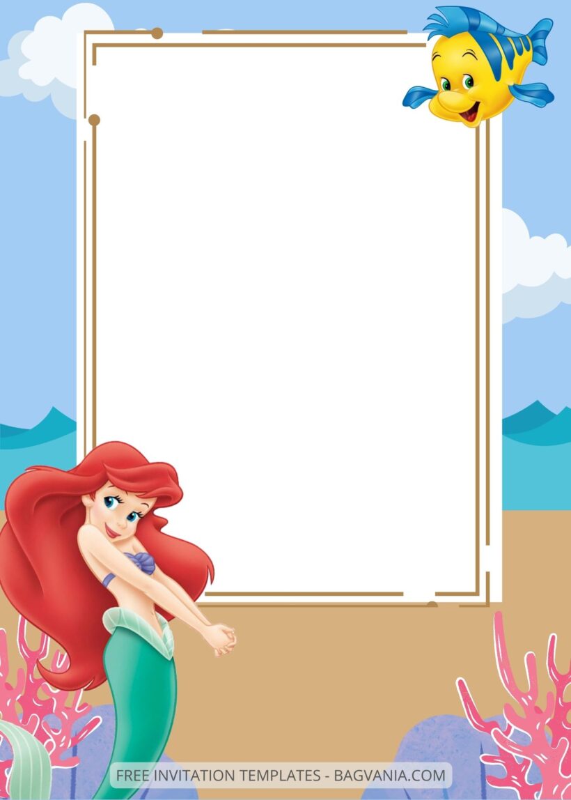 Blank Ariel The Little Mermaid Canva Birthday Invitation Templates Four