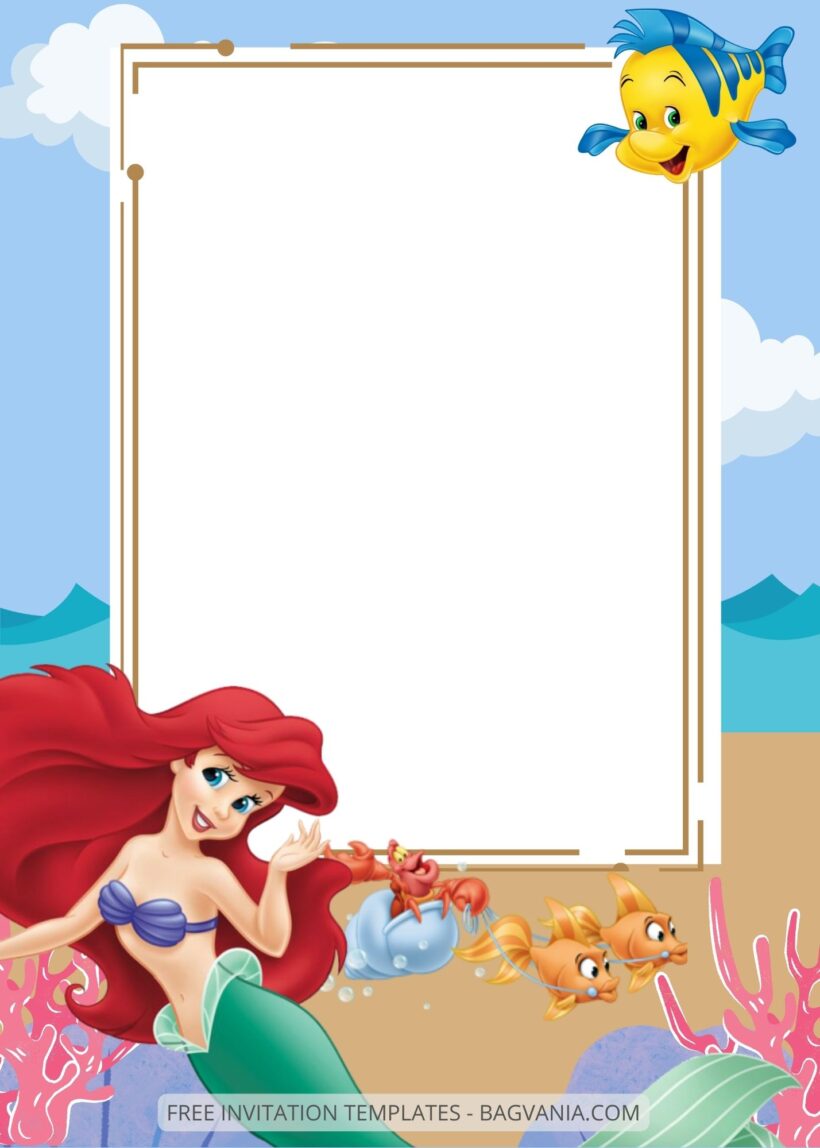 Blank Ariel The Little Mermaid Canva Birthday Invitation Templates Nine
