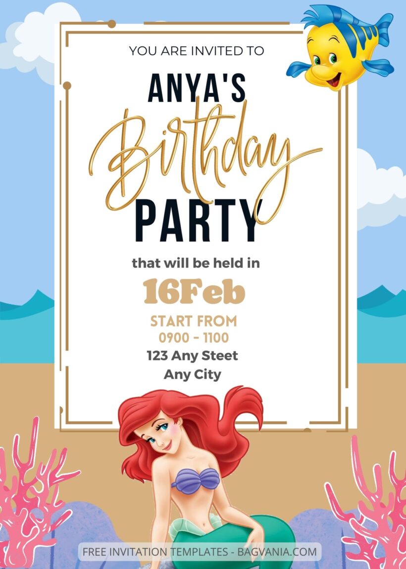 11+ Ariel The Little Mermaid Canva Birthday Invitation Templates One