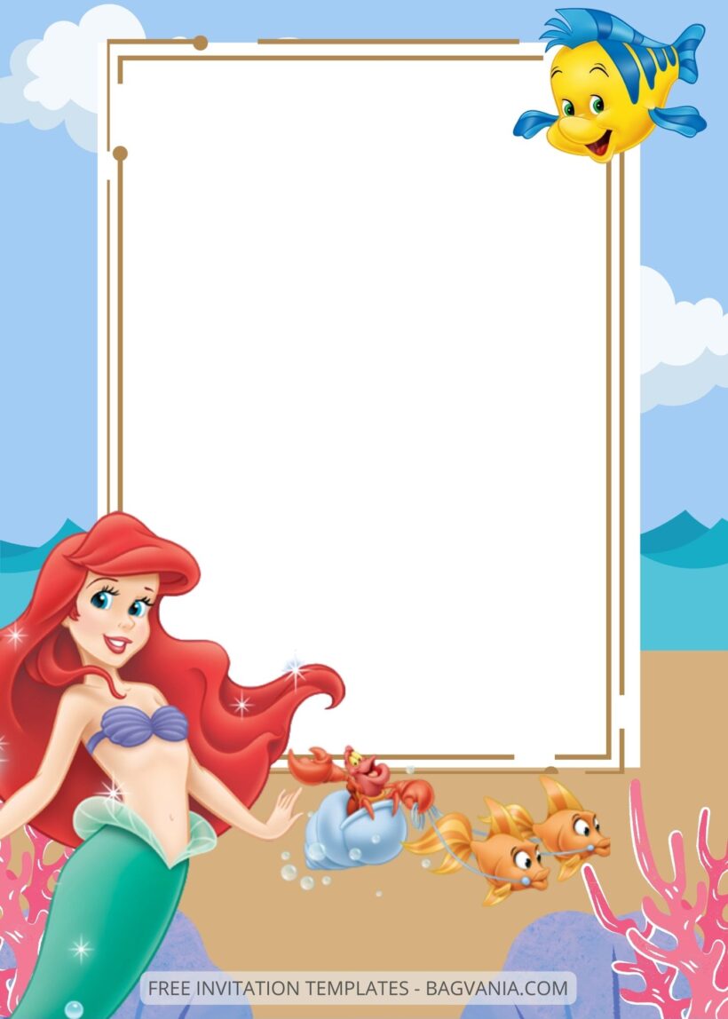 Blank Ariel The Little Mermaid Canva Birthday Invitation Templates Seven