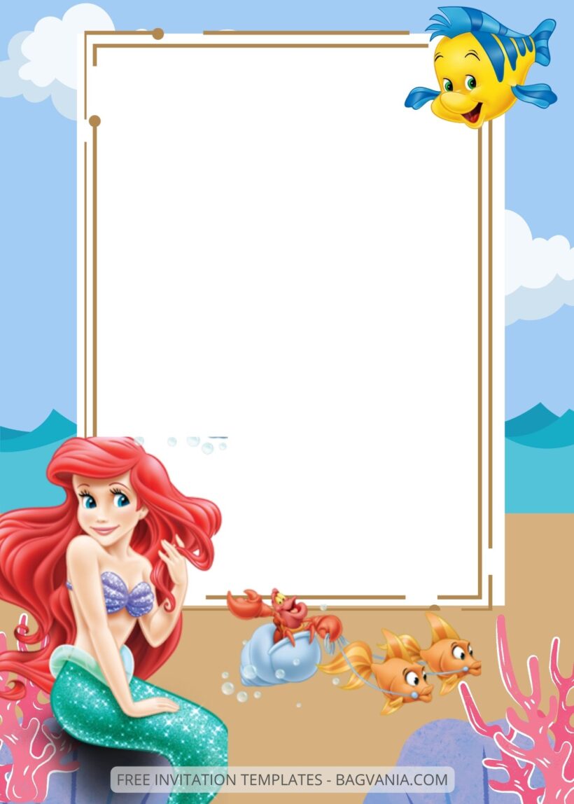 Blank Ariel The Little Mermaid Canva Birthday Invitation Templates Six
