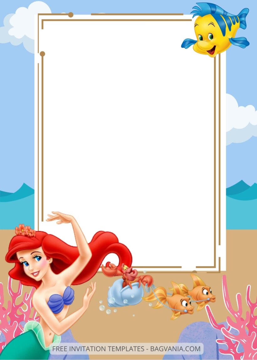 Blank Ariel The Little Mermaid Canva Birthday Invitation Templates Ten