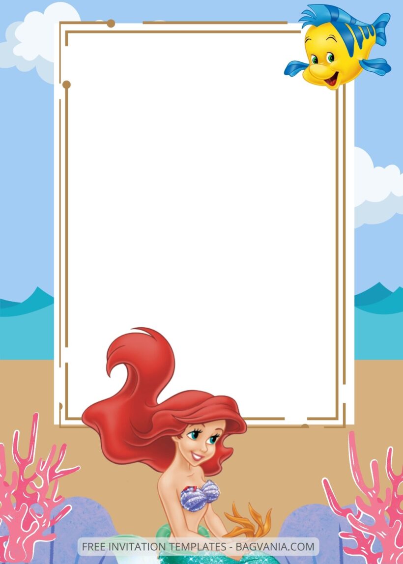 Blank Ariel The Little Mermaid Canva Birthday Invitation Templates Three