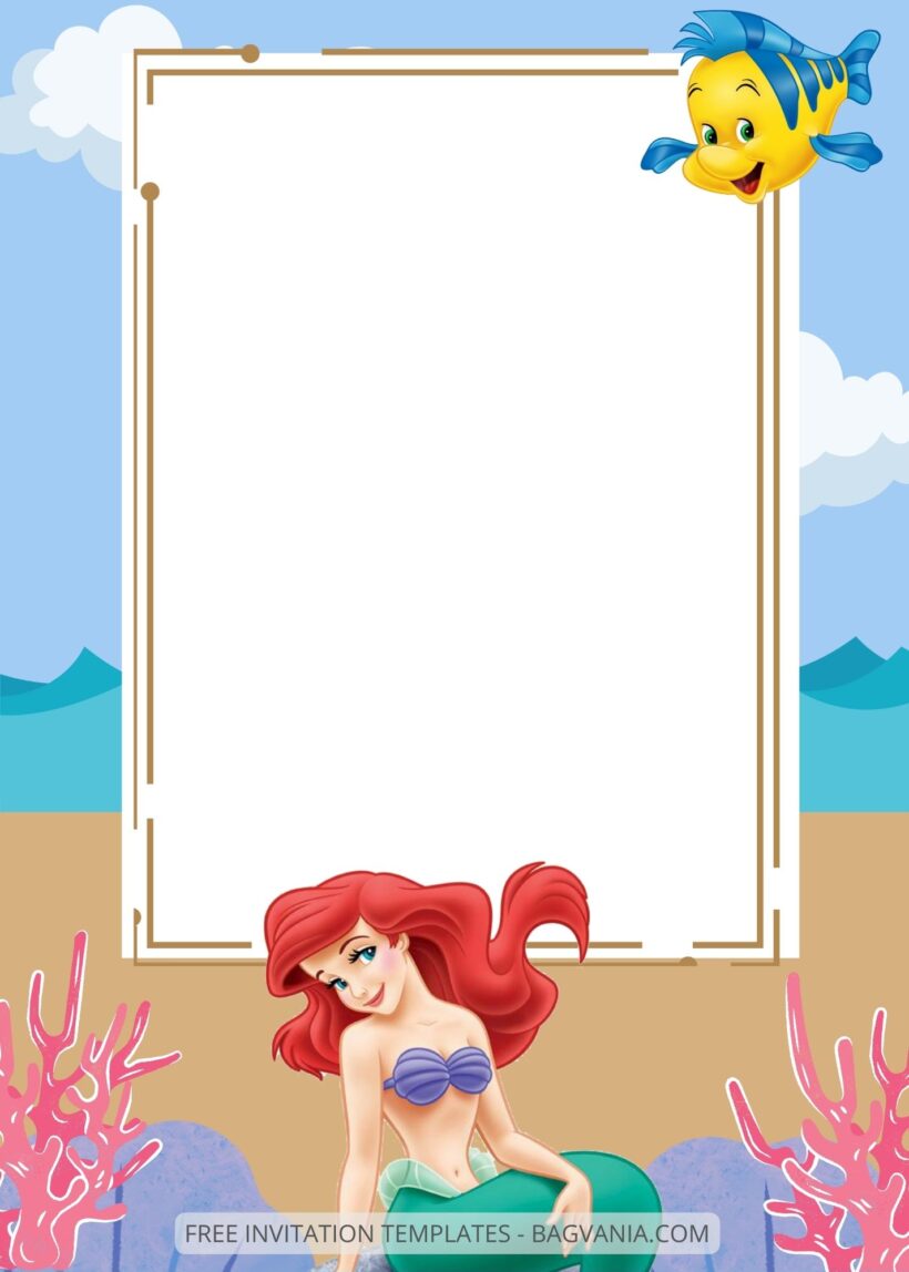 Blank Ariel The Little Mermaid Canva Birthday Invitation Templates Two