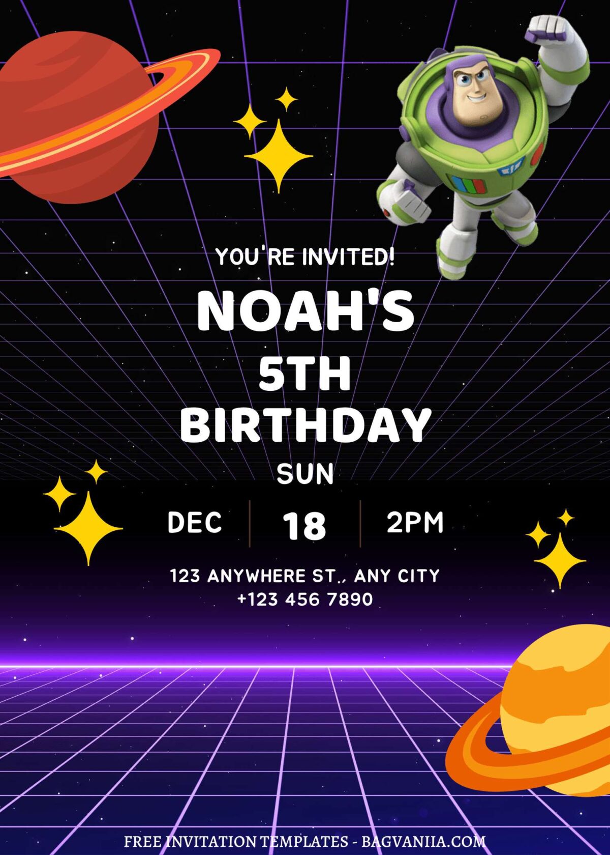FREE EDITABLE - 8+ Space Ranger Buzz Canva Birthday Invitation Templates  with Planet Saturn