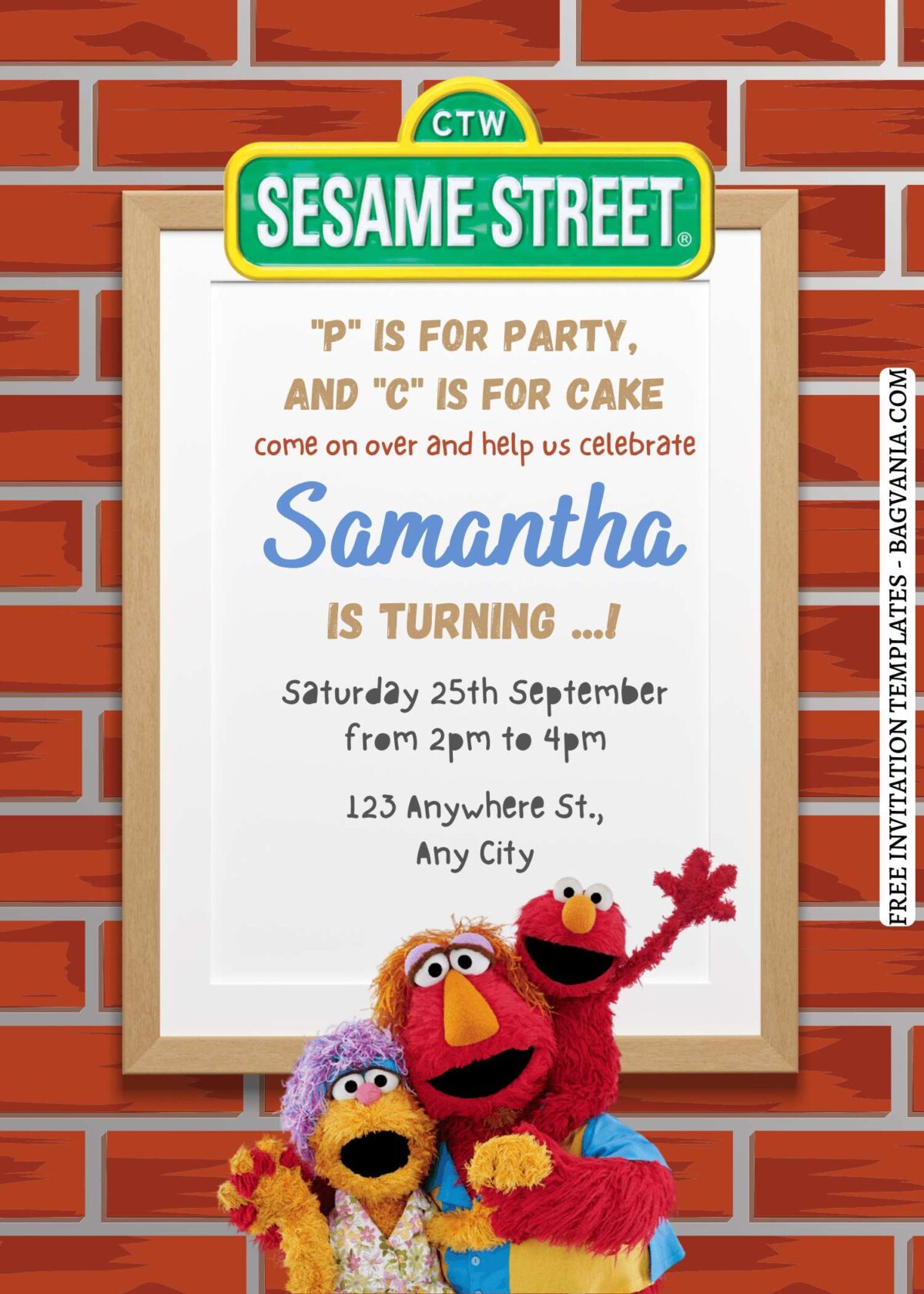 9+ Party & Cake Sesame Street Canva Birthday Invitation Templates  with Sesame Street sign