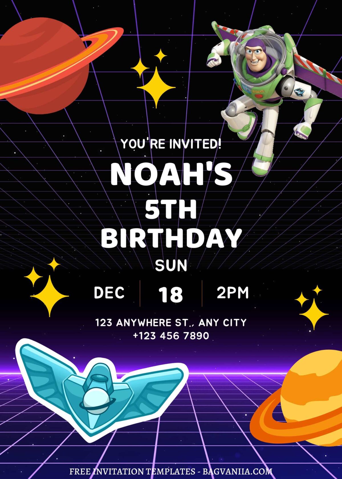 FREE EDITABLE - 8+ Space Ranger Buzz Canva Birthday Invitation Templates  with cute text