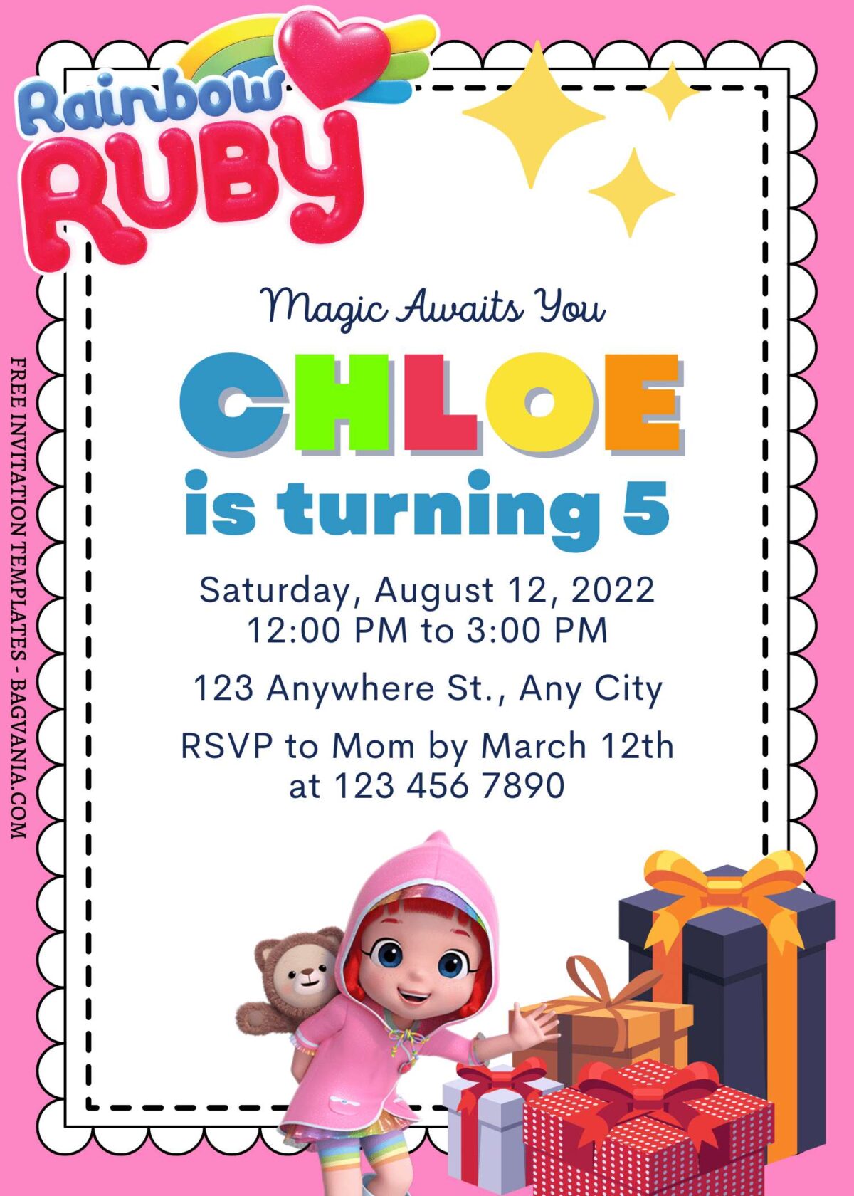 7+ Magic Spell Rainbow Ruby Canva Birthday Invitation Templates  with birthday boxes