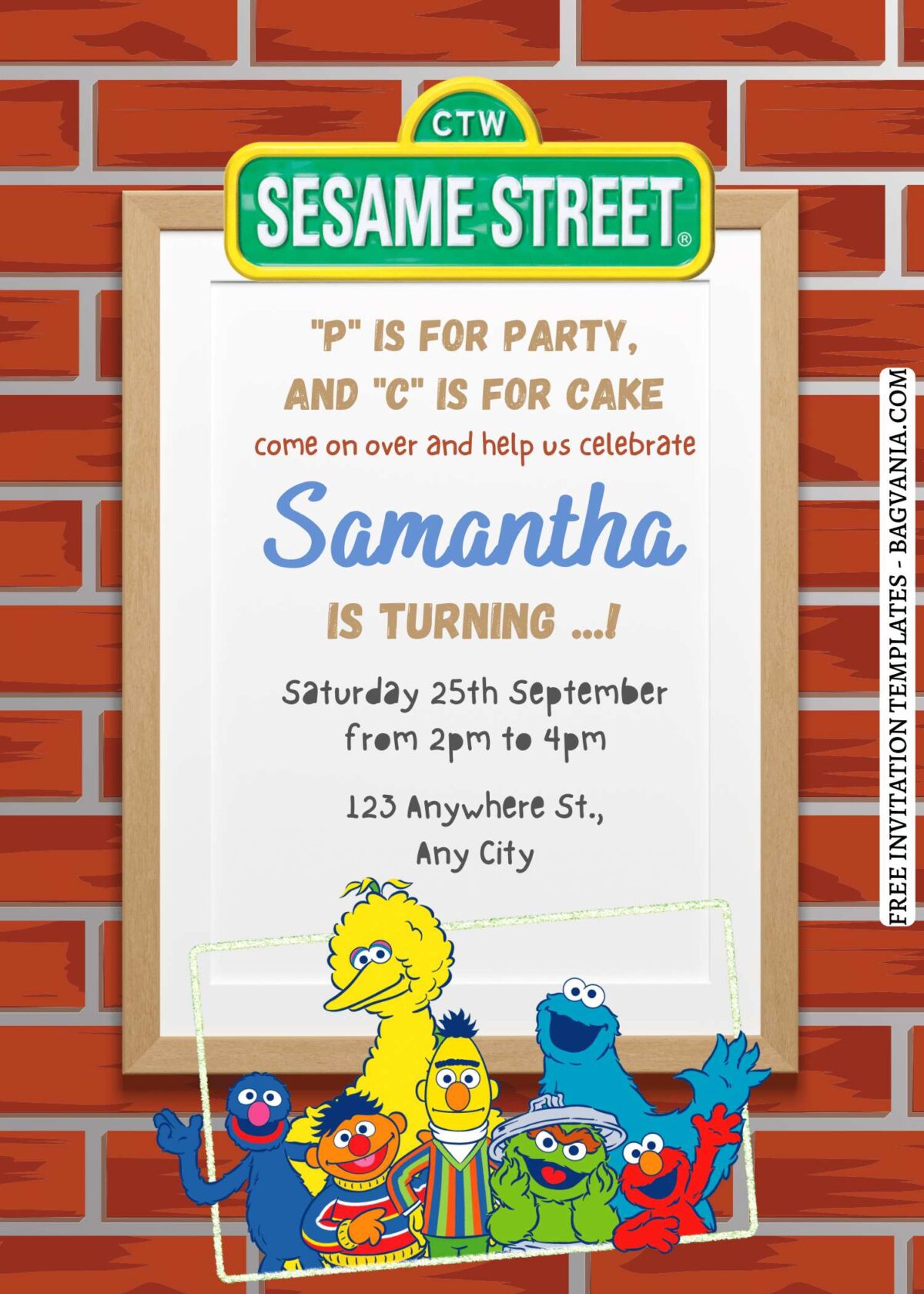 9+ Party & Cake Sesame Street Canva Birthday Invitation Templates  with Big Bird