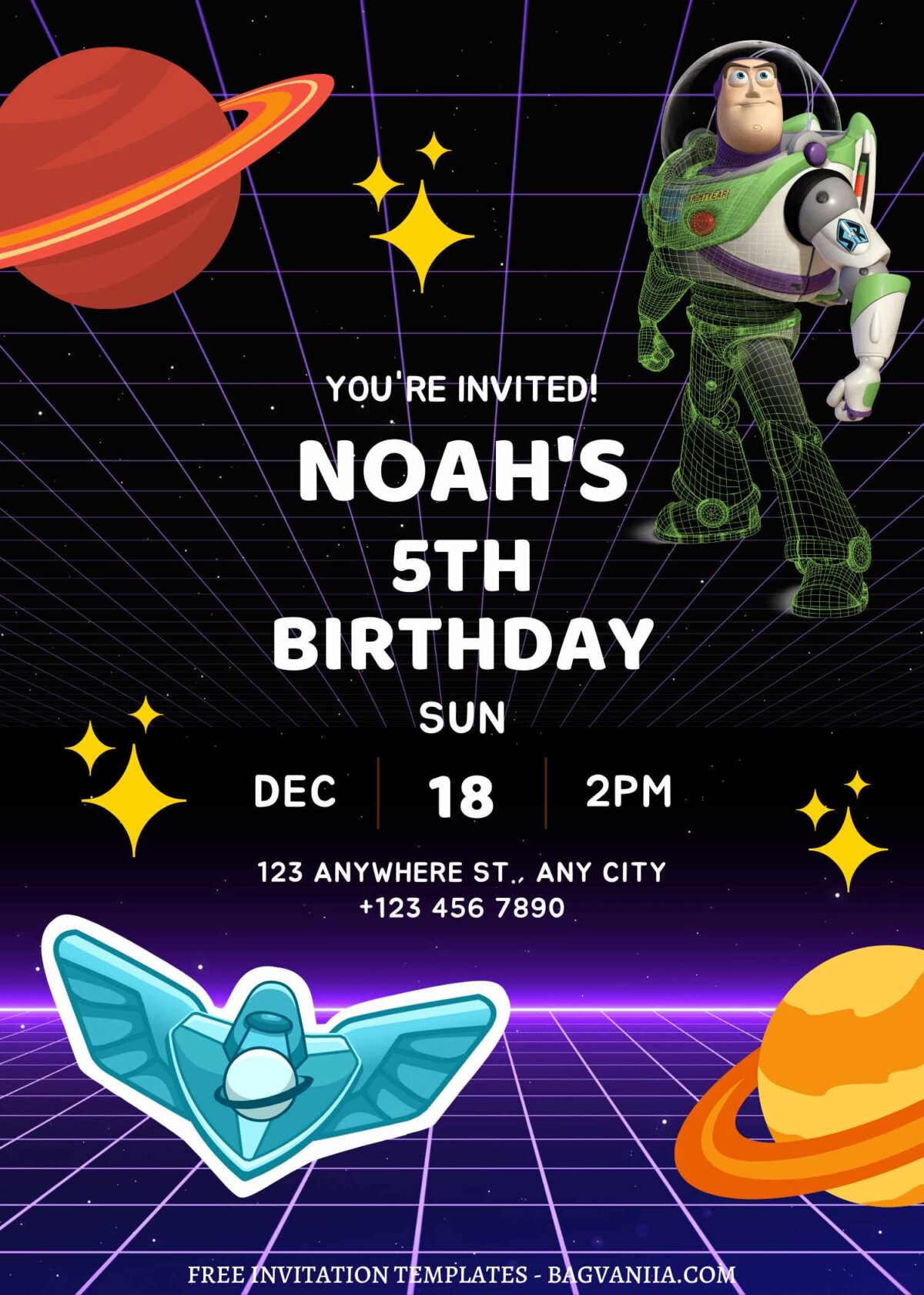 FREE EDITABLE - 8+ Space Ranger Buzz Canva Birthday Invitation Templates  with outer space planet