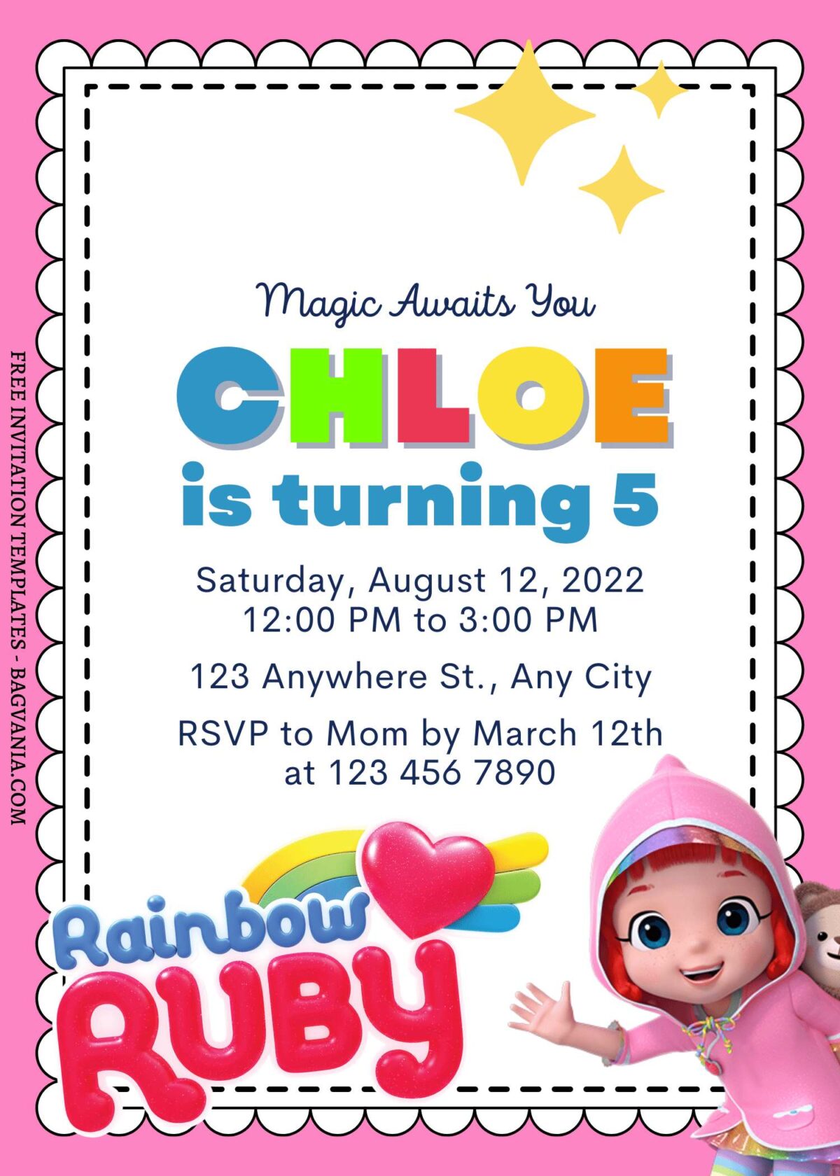 7+ Magic Spell Rainbow Ruby Canva Birthday Invitation Templates  with princess ruby