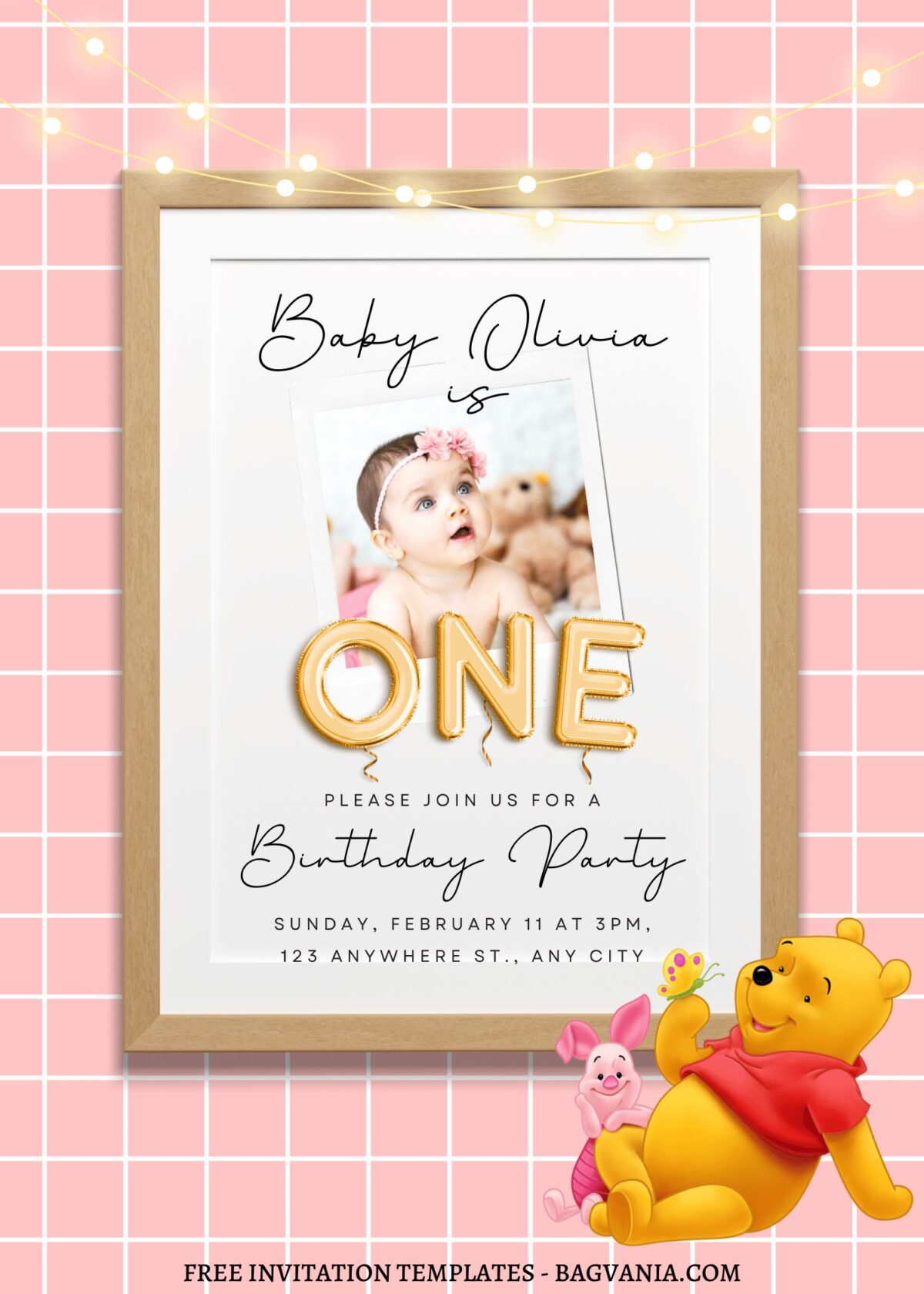 8+ Picnic Time Winnie The Pooh Canva Birthday Invitation Templates   with vintage string light