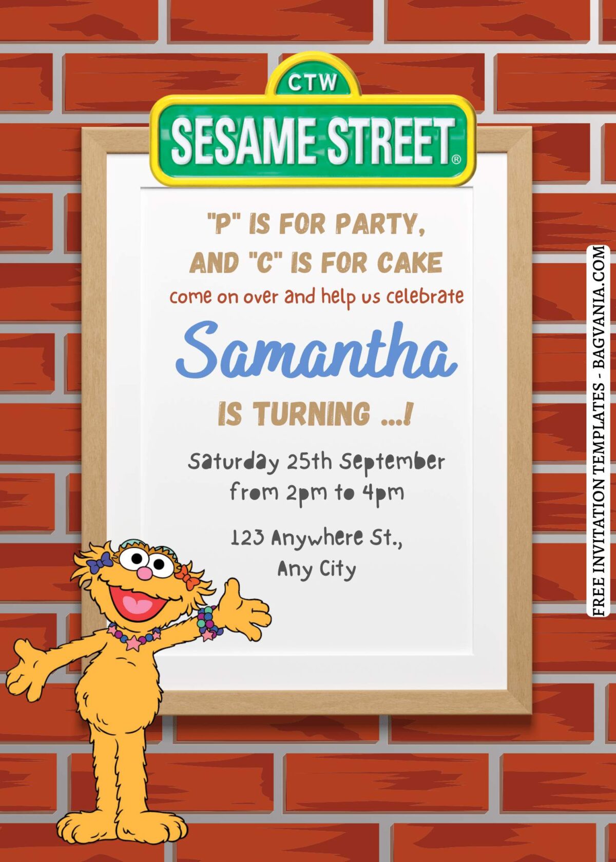 9+ Party & Cake Sesame Street Canva Birthday Invitation Templates  with Zoe