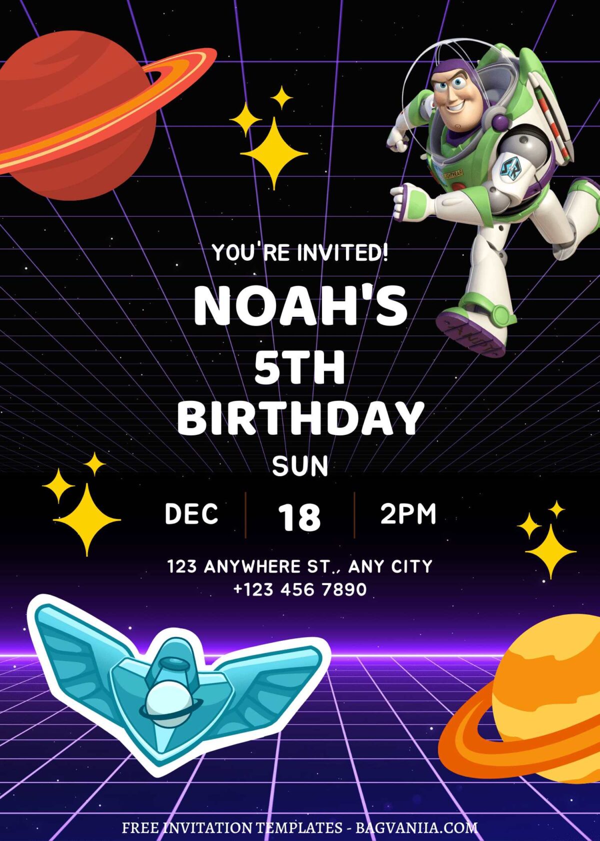 FREE EDITABLE - 8+ Space Ranger Buzz Canva Birthday Invitation Templates  with space background